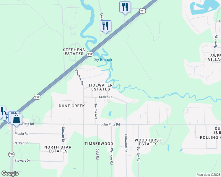 map of restaurants, bars, coffee shops, grocery stores, and more near 6539 Azalea Street in Panama City