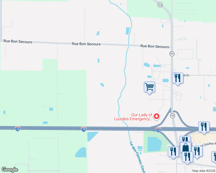 map of restaurants, bars, coffee shops, grocery stores, and more near Interstate 10 in Scott