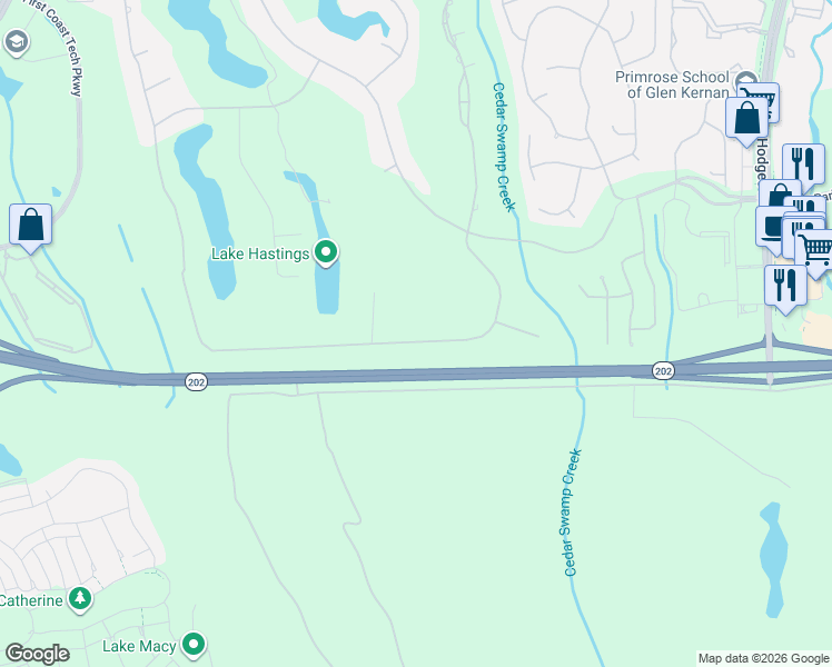 map of restaurants, bars, coffee shops, grocery stores, and more near Butler Boulevard in Jacksonville
