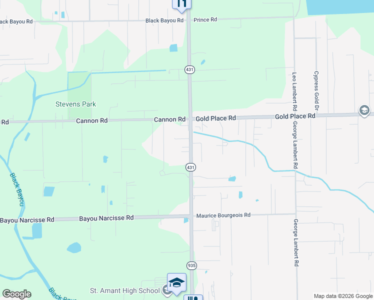 map of restaurants, bars, coffee shops, grocery stores, and more near 12426 Louisiana 431 in Saint Amant