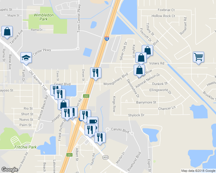 map of restaurants, bars, coffee shops, grocery stores, and more near 1203 Londonberry Court in Slidell