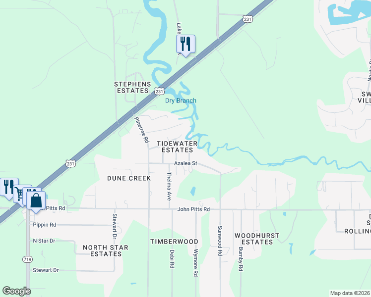 map of restaurants, bars, coffee shops, grocery stores, and more near 6511 Azalea Street in Panama City
