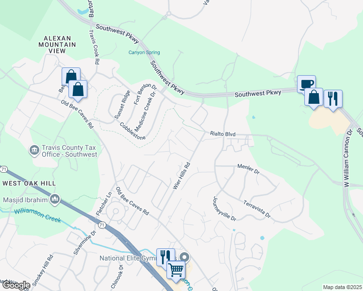 map of restaurants, bars, coffee shops, grocery stores, and more near 7917 Yellow Thistle Trail in Austin