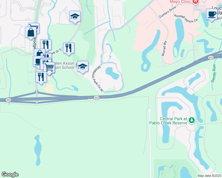 map of restaurants, bars, coffee shops, grocery stores, and more near 4600 Middleton Park Circle East in Jacksonville