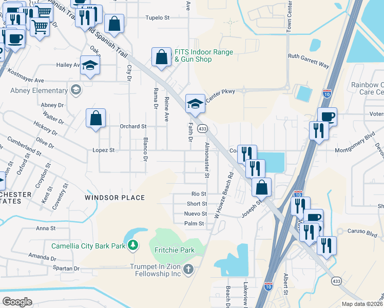 map of restaurants, bars, coffee shops, grocery stores, and more near 37601 Lopez Street in Slidell