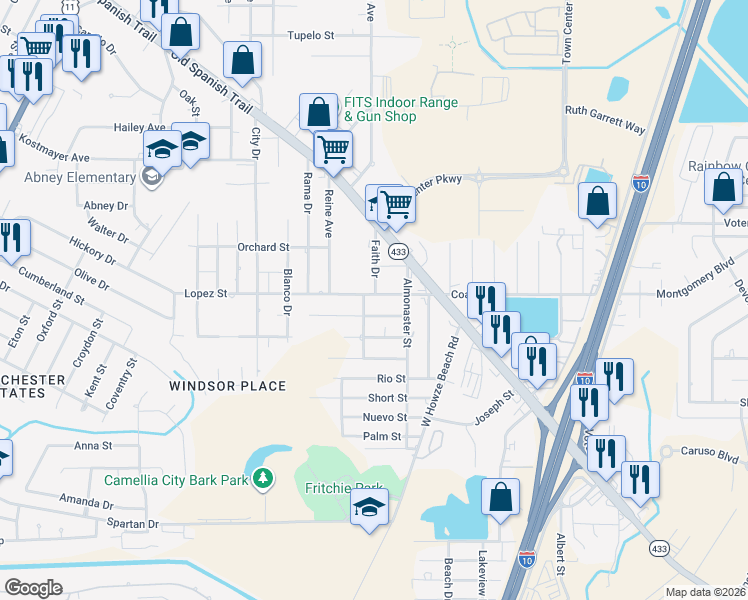 map of restaurants, bars, coffee shops, grocery stores, and more near 37601 Lopez Street in Slidell