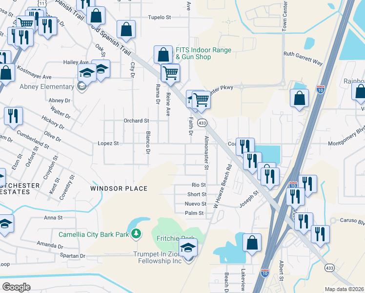 map of restaurants, bars, coffee shops, grocery stores, and more near 37601 Lopez Street in Slidell
