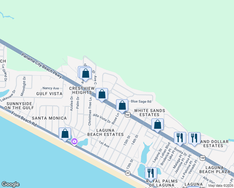 map of restaurants, bars, coffee shops, grocery stores, and more near 200 Laurel Oak Lane in Panama City Beach