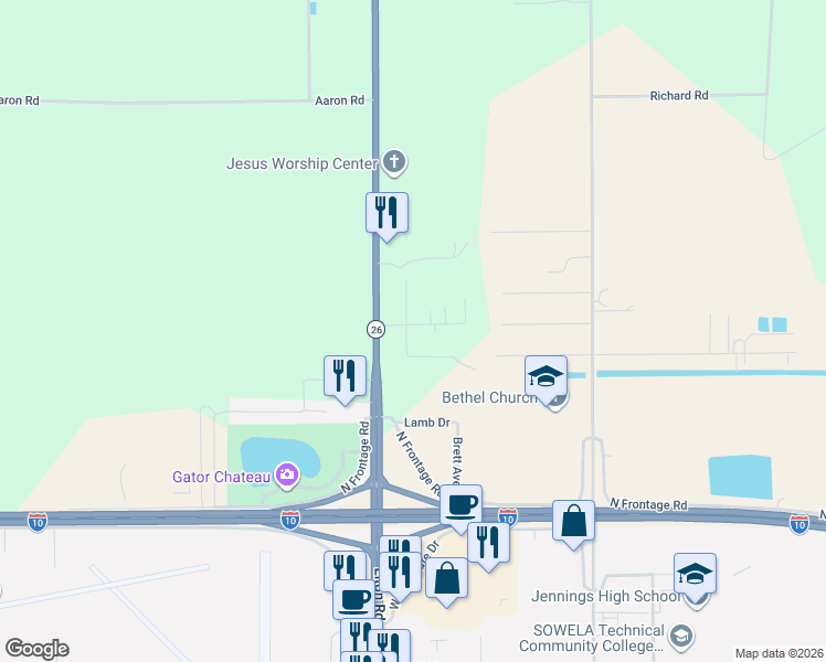 map of restaurants, bars, coffee shops, grocery stores, and more near 15301-15399 Addams Avenue in Jennings