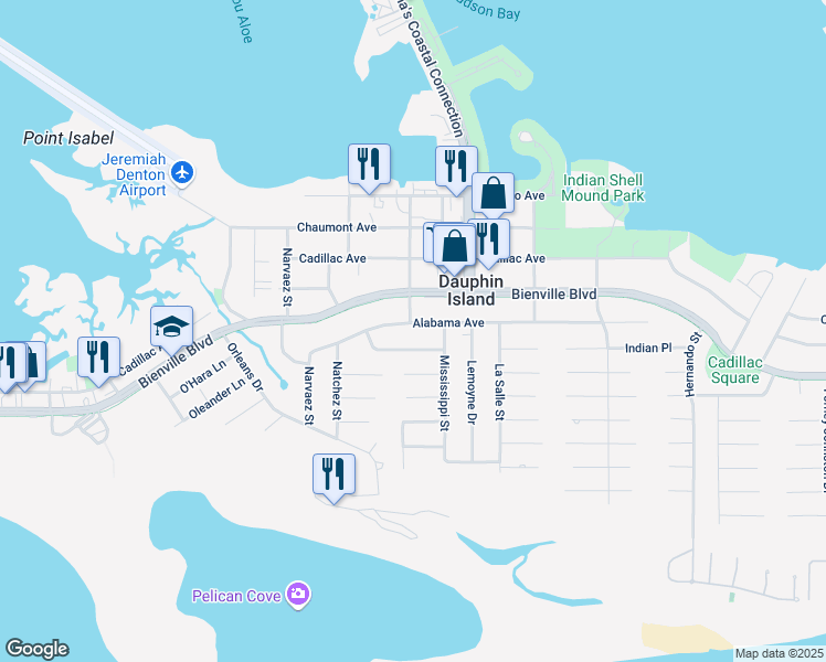 map of restaurants, bars, coffee shops, grocery stores, and more near 1008 Alabama Avenue in Dauphin Island