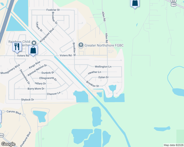 map of restaurants, bars, coffee shops, grocery stores, and more near 2021 Heather Lane in Slidell