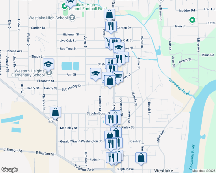 map of restaurants, bars, coffee shops, grocery stores, and more near 1601-A Sampson Street in Westlake