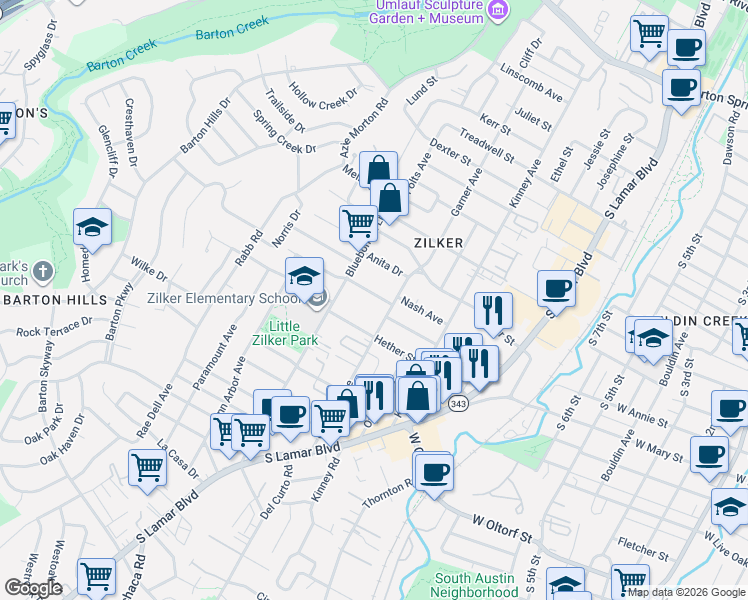 map of restaurants, bars, coffee shops, grocery stores, and more near 1904 Goodrich Avenue in Austin