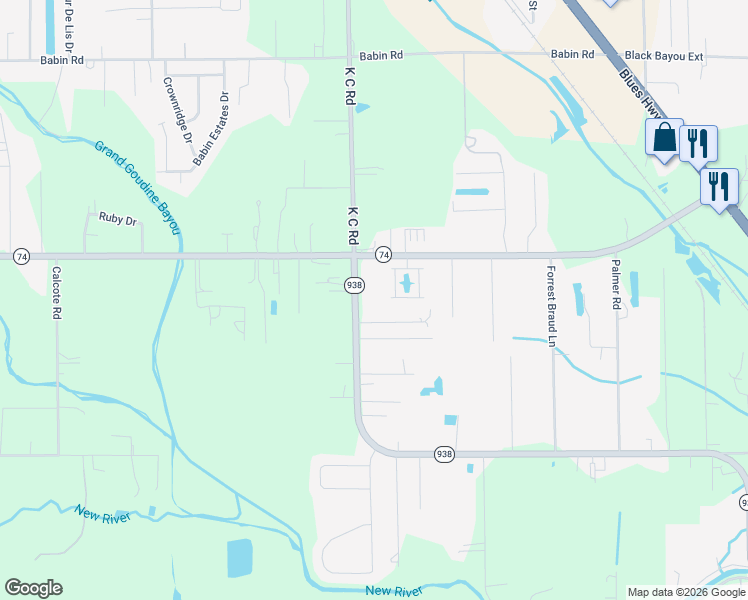 map of restaurants, bars, coffee shops, grocery stores, and more near 12503 Esplanade Drive in Gonzales