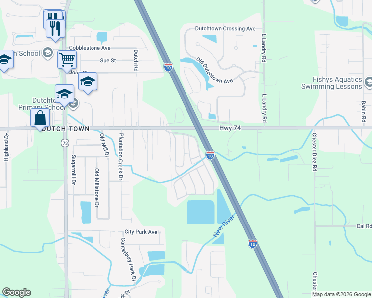 map of restaurants, bars, coffee shops, grocery stores, and more near 37269 Louisiana 74 in Gonzales