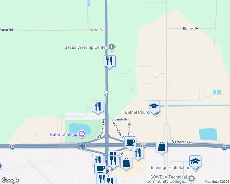 map of restaurants, bars, coffee shops, grocery stores, and more near 15301 Addams Avenue in Jennings