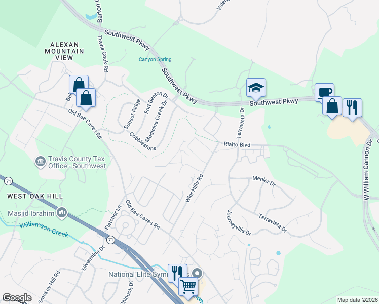 map of restaurants, bars, coffee shops, grocery stores, and more near 7923 Yellow Thistle Trail in Austin