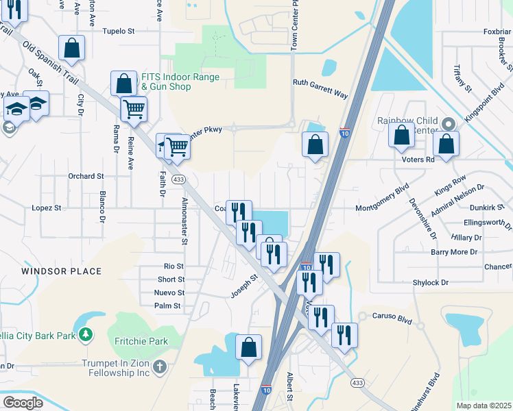 map of restaurants, bars, coffee shops, grocery stores, and more near 56674 Cass Street in Slidell