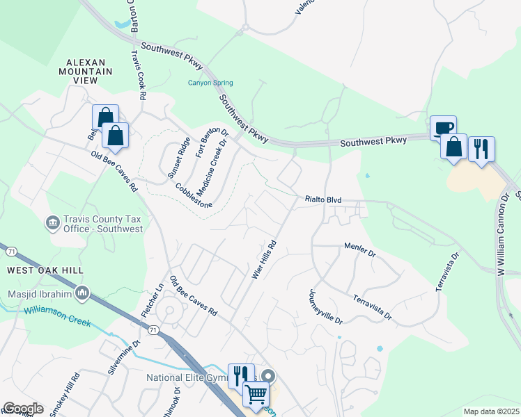 map of restaurants, bars, coffee shops, grocery stores, and more near 7917 Yellow Thistle Trail in Austin