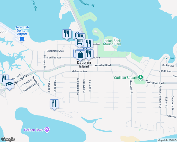 map of restaurants, bars, coffee shops, grocery stores, and more near 908 Alabama Avenue in Dauphin Island