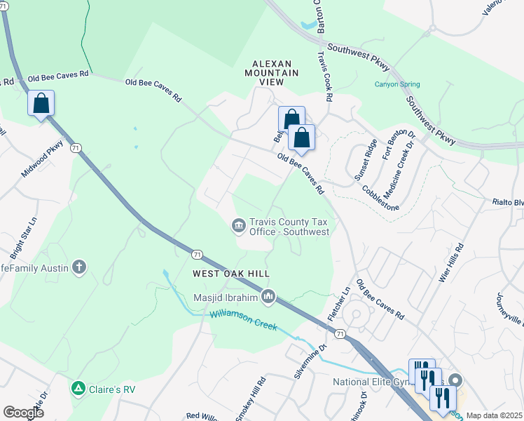 map of restaurants, bars, coffee shops, grocery stores, and more near 8700 Sky Mountain Drive in Austin