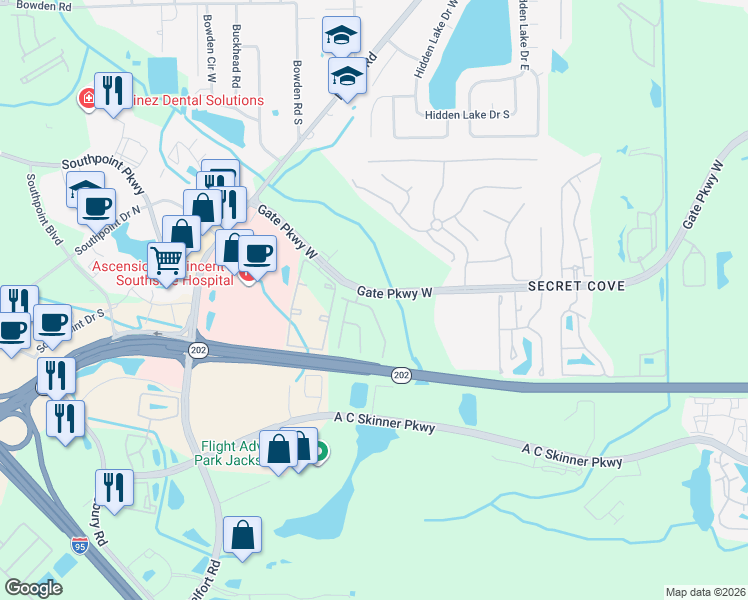map of restaurants, bars, coffee shops, grocery stores, and more near 4223 Studio Park Avenue in Jacksonville