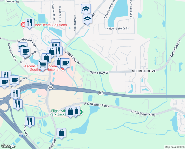 map of restaurants, bars, coffee shops, grocery stores, and more near 4223 Studio Park Avenue in Jacksonville
