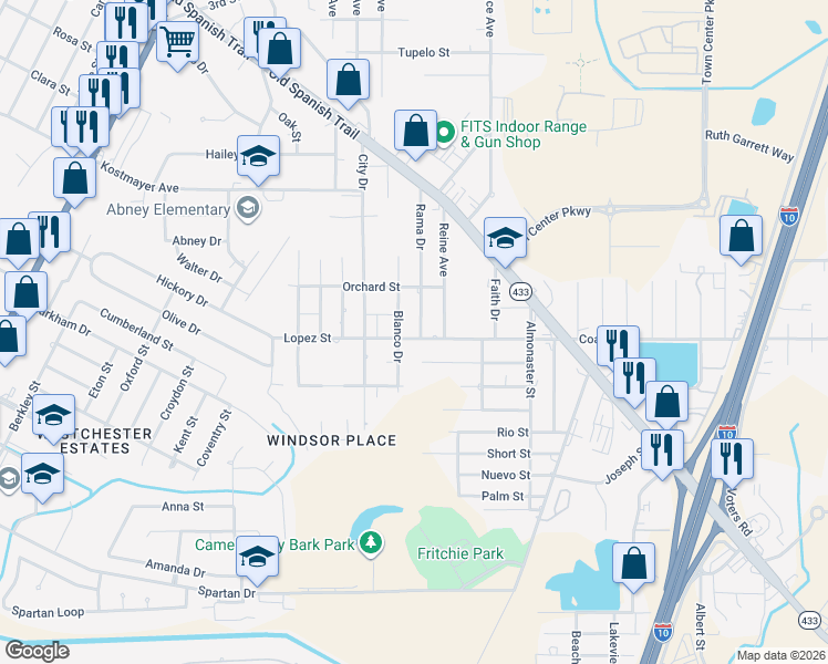 map of restaurants, bars, coffee shops, grocery stores, and more near 3370 Blanco Street in Slidell