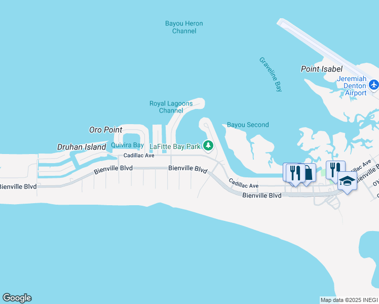 map of restaurants, bars, coffee shops, grocery stores, and more near 2030 Cadillac Avenue in Dauphin Island