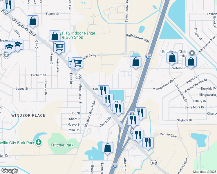 map of restaurants, bars, coffee shops, grocery stores, and more near 56674 Cass Street in Slidell