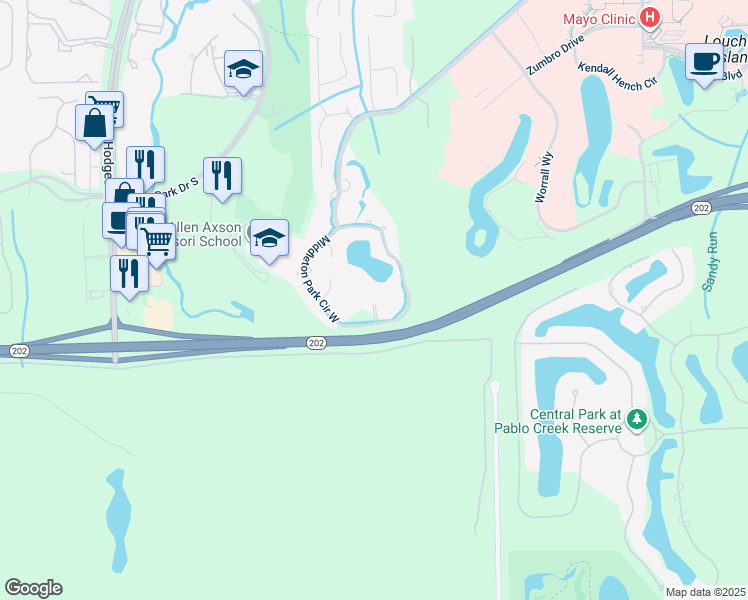 map of restaurants, bars, coffee shops, grocery stores, and more near 4600 Middleton Park Circle East in Jacksonville