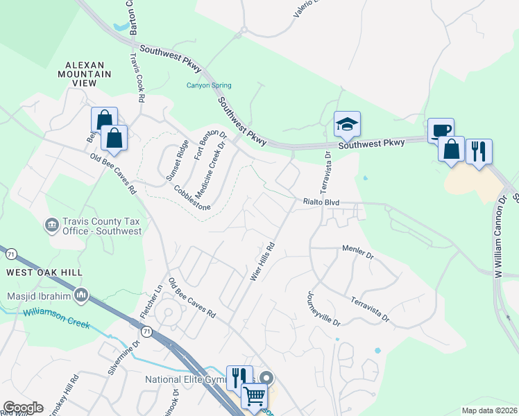 map of restaurants, bars, coffee shops, grocery stores, and more near 7924 Yellow Thistle Trail in Austin
