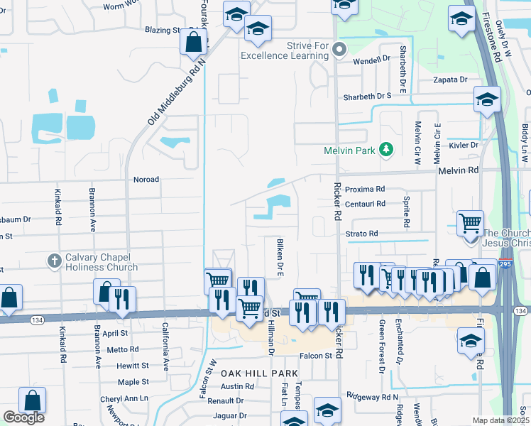 map of restaurants, bars, coffee shops, grocery stores, and more near 7781 Highchair Lane in Jacksonville