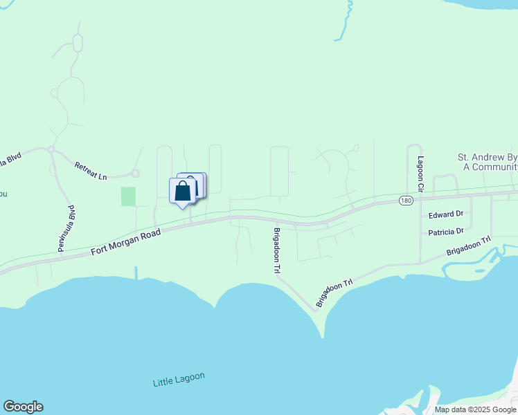 map of restaurants, bars, coffee shops, grocery stores, and more near Fort Morgan Road Trail in Gulf Shores