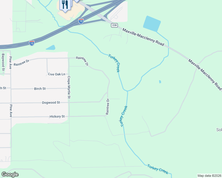 map of restaurants, bars, coffee shops, grocery stores, and more near 3795 Raintree Drive in Macclenny