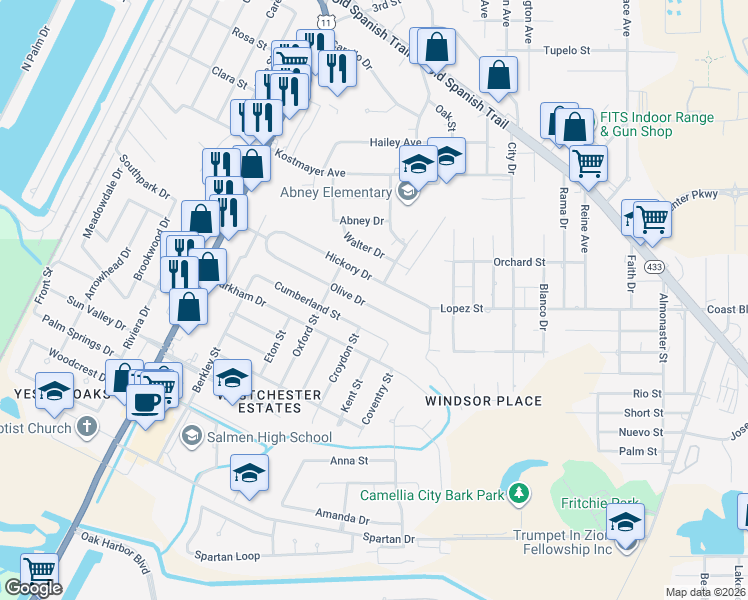 map of restaurants, bars, coffee shops, grocery stores, and more near 454 Olive Drive in Slidell