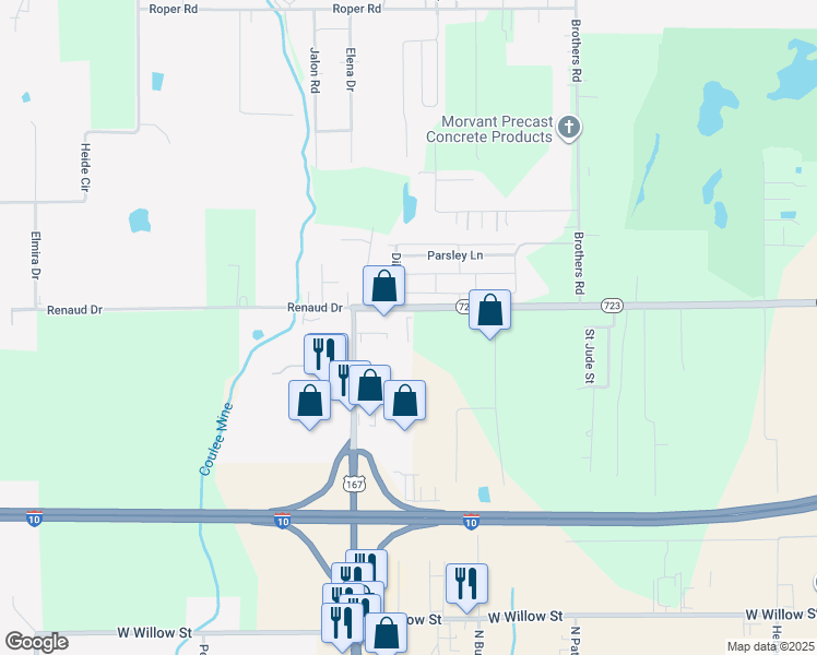 map of restaurants, bars, coffee shops, grocery stores, and more near 1053 Renaud Drive in Scott