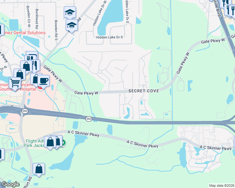 map of restaurants, bars, coffee shops, grocery stores, and more near 4100 Crownwood Drive in Jacksonville