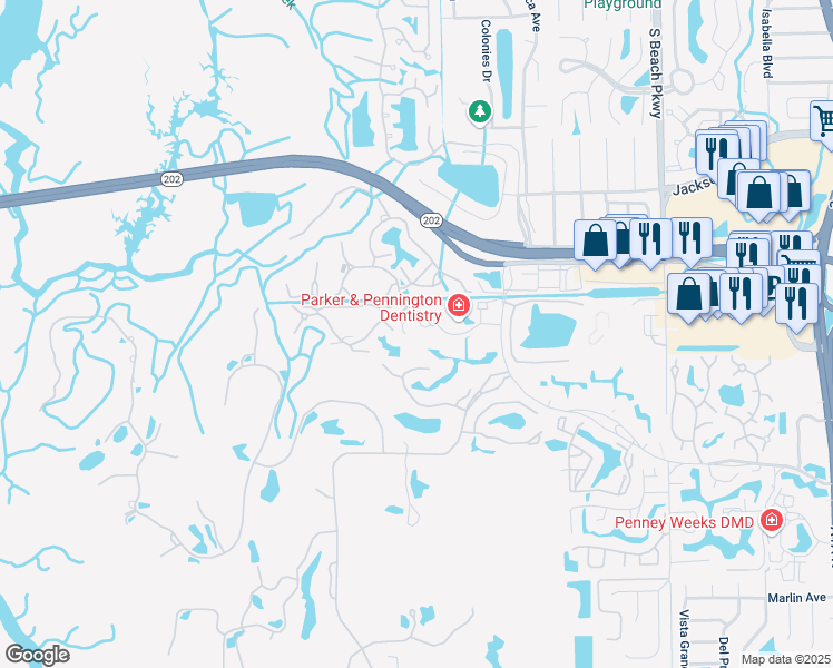map of restaurants, bars, coffee shops, grocery stores, and more near 1700 The Greens Way in Jacksonville Beach