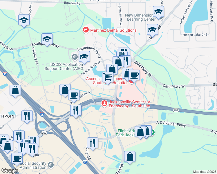 map of restaurants, bars, coffee shops, grocery stores, and more near 4190 Belfort Road in Jacksonville