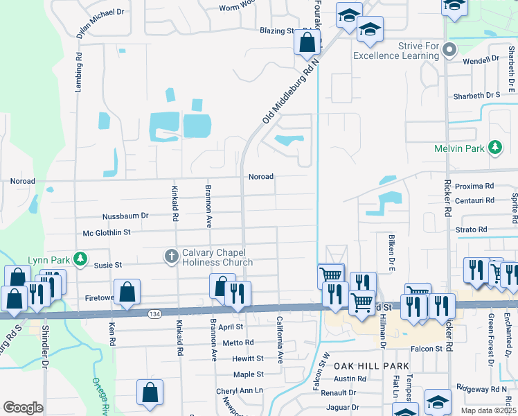 map of restaurants, bars, coffee shops, grocery stores, and more near 8135 Nussbaum Drive in Jacksonville