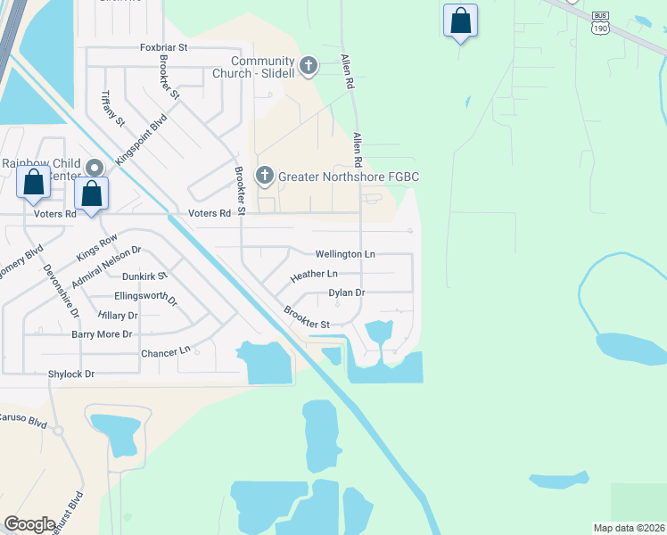 map of restaurants, bars, coffee shops, grocery stores, and more near 2035 Heather Lane in Slidell