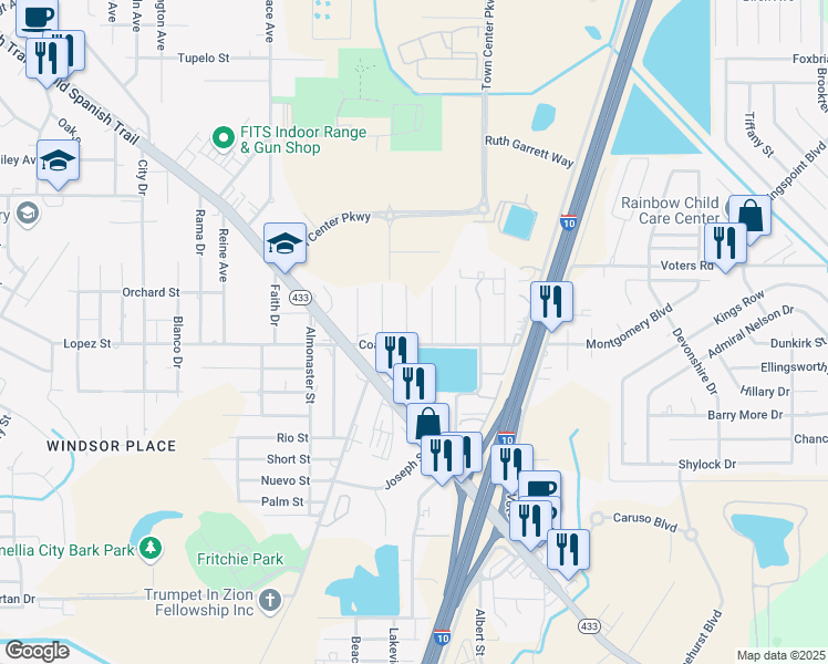 map of restaurants, bars, coffee shops, grocery stores, and more near 56674 Cass Street in Slidell