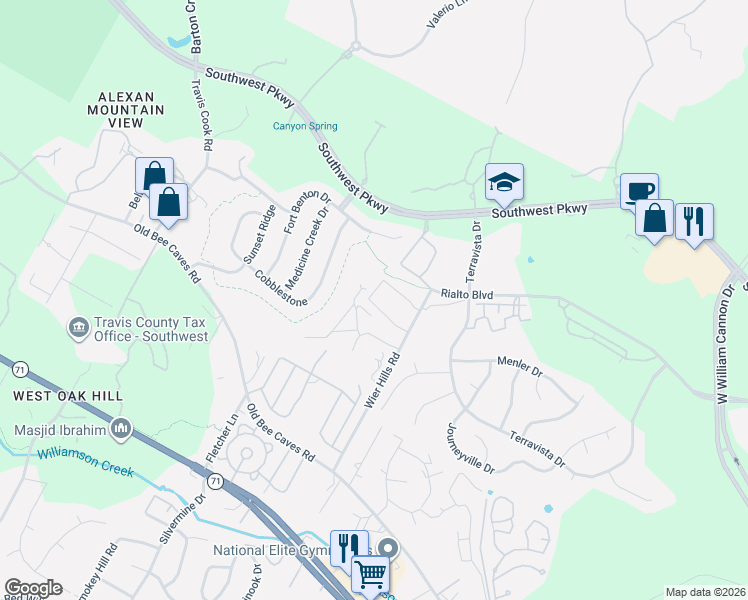 map of restaurants, bars, coffee shops, grocery stores, and more near 7928 Yellow Thistle Trail in Austin