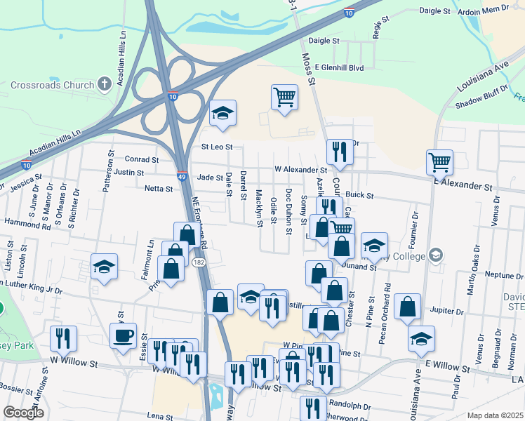 map of restaurants, bars, coffee shops, grocery stores, and more near 314 Macklyn St in Lafayette