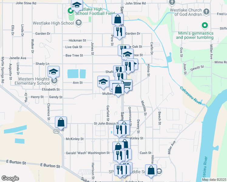 map of restaurants, bars, coffee shops, grocery stores, and more near 1601 Sampson Street in Westlake