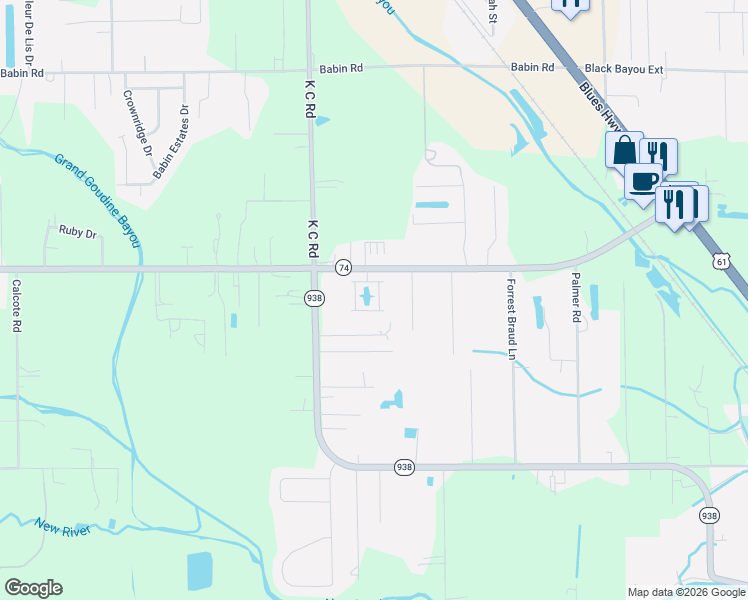 map of restaurants, bars, coffee shops, grocery stores, and more near 12503 Chartres Drive in Gonzales