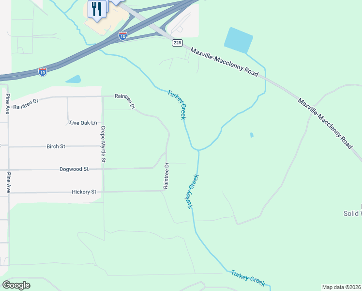map of restaurants, bars, coffee shops, grocery stores, and more near 3795 Raintree Drive in Macclenny