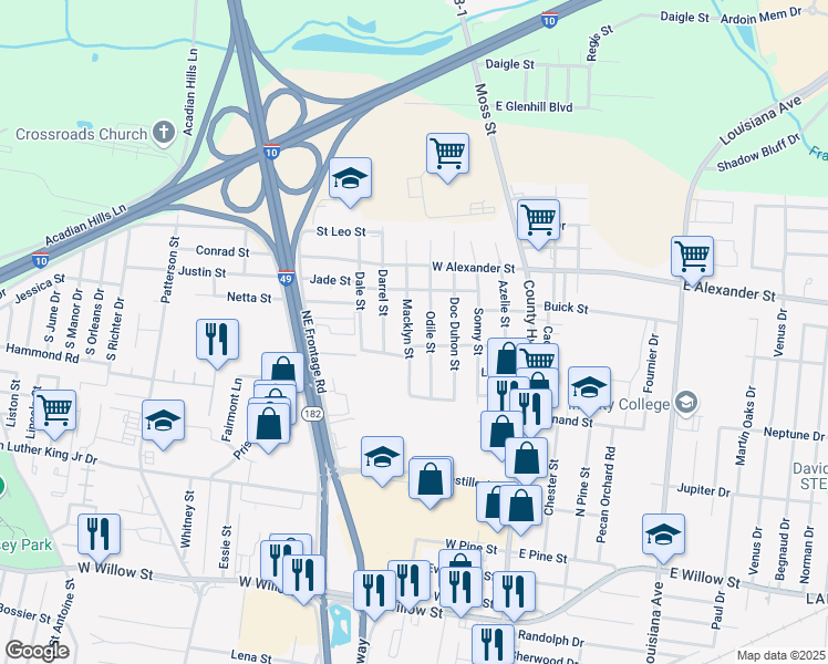 map of restaurants, bars, coffee shops, grocery stores, and more near 314 Macklyn Street in Lafayette