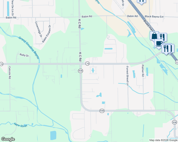 map of restaurants, bars, coffee shops, grocery stores, and more near 12503 Esplanade Dr in Gonzales